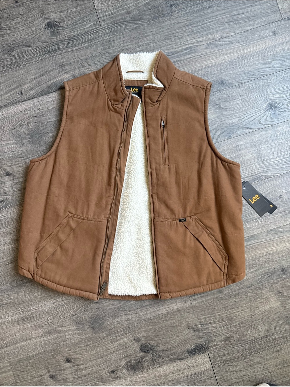Lee Brown Sherpa-Lined Vest with Cream Interior